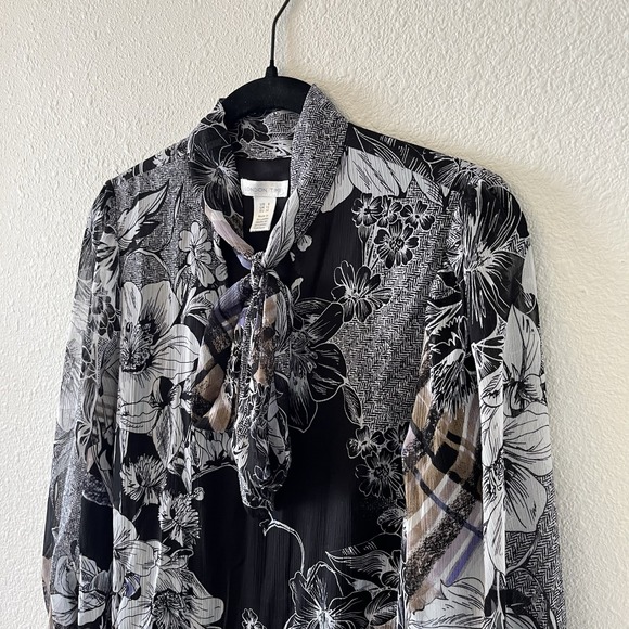 London Times Women's Dress Sz 8 Tartan Floral Long Sleeve Smock Tiered Tie Neck - Picture 8 of 16